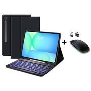 Husa pentru Samsung Galaxy Tab S10 FE+ Plus 13.1 inch cu tastatura iluminata wireless detasabila RGB 7 lights, Bluetooth, USB Type-C, functie stand si slot stylus + mouse wireless iluminat LED, negru