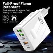 Incarcator priza 65W Fast Charge cu 5 porturi, 3 x USB 3.0, 2 x USB Type C, compatibil telefoane si tablete, alb