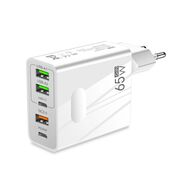 Incarcator priza 65W Fast Charge cu 5 porturi, 3 x USB 3.0, 2 x USB Type C, compatibil telefoane si tablete, alb