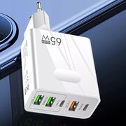 Incarcator priza 65W Fast Charge cu 5 porturi, 3 x USB 3.0, 2 x USB Type C, compatibil telefoane si tablete, alb