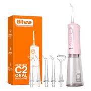 Irigator bucal portabil Bitvae CII 260 ml, 3 Moduri de Curatare, 6 Duze, Presiune Reglabila, Autonomie 30 Zile, IPX7, acumulator reincarcabil USB, Gingi Sanatoase și Igiena completa - roz
