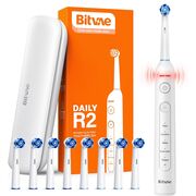Periuta de dinti Electrica Rotativa Bitvae RS Power Clean – cu 8 Capete de inlocuire, Senzor Presiune, 5 Moduri, Smart Timer, Autonomie 30 Zile, Carcasa Inclusa, IPX7, acumulator reincarcabil - alb