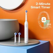Periuta de dinti electrica rotativa Bitvae R-Sonic, 8 Capete de schimb, Smart Timer, 5 moduri, 40,000 pulsatii / min – Curatare profesionala, autonomie extinsa, IPX7, baterie reincarcabila USB, igiena orala completa - alb