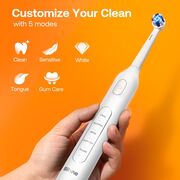 Periuta de dinti electrica rotativa Bitvae R-Sonic, 8 Capete de schimb, Smart Timer, 5 moduri, 40,000 pulsatii / min – Curatare profesionala, autonomie extinsa, IPX7, baterie reincarcabila USB, igiena orala completa - alb