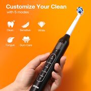 Periuta de dinti electrica rotativa Bitvae R-Sonic, 8 Capete de schimb, Smart Timer, 5 moduri, 40,000 pulsatii / min – Curatare profesionala, autonomie extinsa, IPX7, baterie reincarcabila USB, igiena orala completa - negru