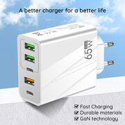 Incarcator de priza Smart 5 în 1 GaN Universal Super Charger – 65W, Compact, 2 x Type-C PD + 3 x USB, Fast Charging, compatibil Samsung, iPhone, Xiaomi, Motorola, Oppo, Honor - negru