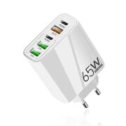 Incarcator de priza Smart 5 în 1 GaN Universal Super Charger – 65W, Compact, 2 x Type-C PD + 3 x USB, Fast Charging, compatibil Samsung, iPhone, Xiaomi, Motorola, Oppo, Honor - alb