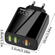 Incarcator de priza Smart 5 în 1 GaN Universal Super Charger – 65W, Compact, 2 x Type-C PD + 3 x USB, Fast Charging, compatibil Samsung, iPhone, Xiaomi, Motorola, Oppo, Honor - negru