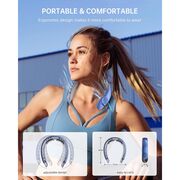 Ventilator Portabil pentru Gat cu Display LED CoolZip, 3 Viteze, 7300 RPM, 4000 mAh – Racire 360°, Design Silentios, reincarcabil USB-C - Albastru