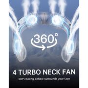 Ventilator Portabil pentru Gat cu Display LED CoolZip, 3 Viteze, 7300 RPM, 4000 mAh – Racire 360°, Design Silentios, reincarcabil USB-C - Albastru