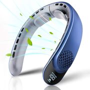 Ventilator Portabil pentru Gat cu Display LED CoolZip, 3 Viteze, 7300 RPM, 4000 mAh – Racire 360°, Design Silentios, reincarcabil USB-C - Albastru