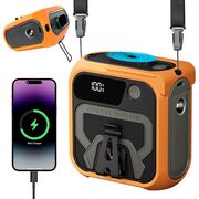 Ventilator Portabil 3 in 1 cu Power Bank WindGo, Lanterna LED, 5 Trepte de Viteză, 10000 mAh, Prindere Curea multifunctionala, acumulator reincarcabil USB-C, Afișaj LCD – Portocaliu
