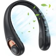 Ventilator Portabil pentru Gat BreezeGo cu Display Digital, 3 Trepte Viteza, 5200 mAh, 5800 RPM – Racire 360°, Autonomie 12h, reincarcabil USB-C - Negru