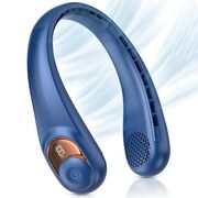 Ventilator Portabil pentru Gat BreezeGo cu Display Digital, 3 Trepte Viteza, 5200 mAh, 5800 RPM – Racire 360°, Autonomie 12h, reincarcabil USB-C, Albastru