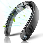 Ventilator Portabil pentru Gat cu Display LED CoolZip, 3 Viteze, 7300 RPM, 4000 mAh – Racire 360°, Design Silentios, reincarcabil USB-C - Negru
