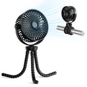 Ventilator Premium cu prindere multifunctionala prin tripod – 360° Reglabil, Silențios , cu 4 Viteze și acumulator reincarcabil 4000mAh - Racorire rapida - negru