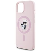 Husa Karl Lagerfeld pentru iPhone 15 Silicone MagSafe, Karl&Choupette, roz
