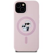 Husa Karl Lagerfeld pentru iPhone 15 Silicone MagSafe, Karl&Choupette, roz