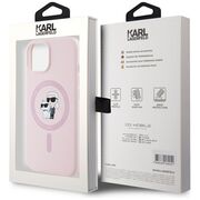 Husa Karl Lagerfeld pentru iPhone 15 Silicone MagSafe, Karl&Choupette, roz
