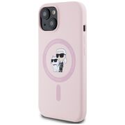 Husa Karl Lagerfeld pentru iPhone 15 Silicone MagSafe, Karl&Choupette, roz
