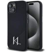 Husa Karl Lagerfeld pentru iPhone 15 Silicone MagSafe, Shadow Metal Initial, negru