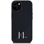 Husa Karl Lagerfeld pentru iPhone 15 Silicone MagSafe, Shadow Metal Initial, negru