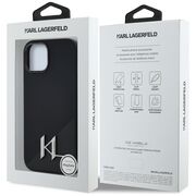 Husa Karl Lagerfeld pentru iPhone 15 Silicone MagSafe, Shadow Metal Initial, negru