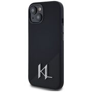 Husa Karl Lagerfeld pentru iPhone 15 Silicone MagSafe, Shadow Metal Initial, negru