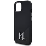 Husa Karl Lagerfeld pentru iPhone 15 Silicone MagSafe, Shadow Metal Initial, negru