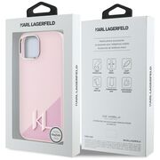 Husa Karl Lagerfeld pentru iPhone 15 Silicone MagSafe, Shadow Metal Initial, roz