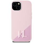 Husa Karl Lagerfeld pentru iPhone 15 Silicone MagSafe, Shadow Metal Initial, roz