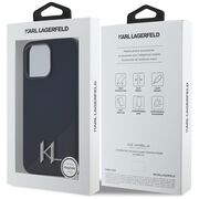 Husa Karl Lagerfeld pentru iPhone 15 Pro Max Silicone MagSafe, Shadow Metal Initial, negru