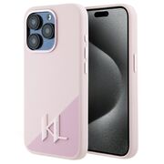 Husa Karl Lagerfeld pentru iPhone 15 Pro Max Silicone MagSafe, Shadow Metal Initial, roz
