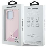 Husa Karl Lagerfeld pentru iPhone 15 Pro Max Silicone MagSafe, Shadow Metal Initial, roz