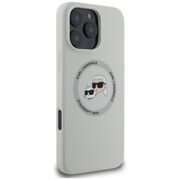 Husa Karl Lagerfeld pentru iPhone 16 Pro Silicone MagSafe, Karl&Choupette Head, gri