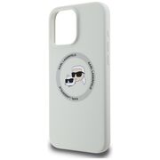 Husa Karl Lagerfeld pentru iPhone 16 Pro Silicone MagSafe, Karl&Choupette Head, gri