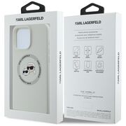 Husa Karl Lagerfeld pentru iPhone 16 Pro Silicone MagSafe, Karl&Choupette Head, gri
