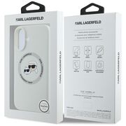 Husa Karl Lagerfeld pentru iPhone 16 Silicone MagSafe, Karl&Choupette Head, gri