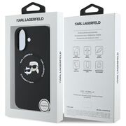 Husa Karl Lagerfeld pentru iPhone 16 Silicone MagSafe, Karl&Choupette Head - negru