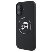 Husa Karl Lagerfeld pentru iPhone 16 Silicone MagSafe, Karl&Choupette Head - negru