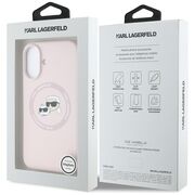 Husa Karl Lagerfeld pentru iPhone 16 Silicone MagSafe, Karl&Choupette Head, roz