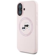 Husa Karl Lagerfeld pentru iPhone 16 Silicone MagSafe, Karl&Choupette Head, roz