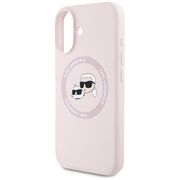 Husa Karl Lagerfeld pentru iPhone 16 Silicone MagSafe, Karl&Choupette Head, roz