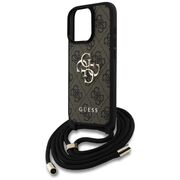Husa pentru iPhone 16 Pro - Guess Hardcase 4G Big Logo with Cord Strap - Brown