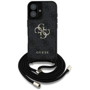 Husa pentru iPhone 16 - Guess Hardcase 4G Big Logo with Cord Strap - Black