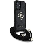 Husa pentru iPhone 16 - Guess Hardcase 4G Big Logo with Cord Strap - Black