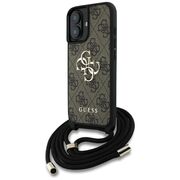 Husa pentru iPhone 16 - Guess Hardcase 4G Big Logo with Cord Strap - Brown