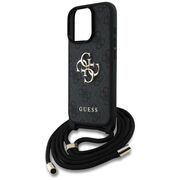 Husa pentru iPhone 16 Pro Max - Guess Hardcase 4G Big Logo with Cord Strap  - Black