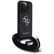 Husa pentru iPhone 16 Pro Max - Guess Hardcase 4G Big Logo with Cord Strap  - Black