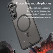 Husa pentru  Samsung Galaxy S24 FE cu protectie pentru lentile si MagSafe EasyCharge, Ghost Series Anti-ingalbenire, frosted - Negru